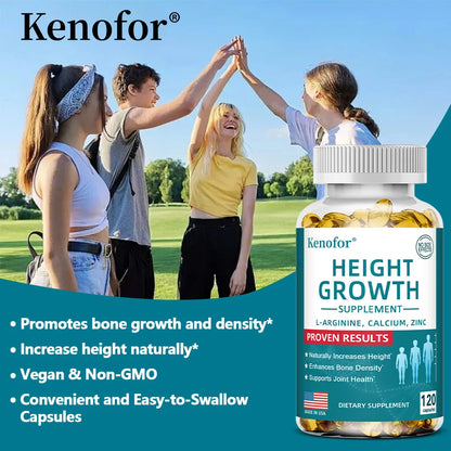 Natural Height Growth Calcium Vitamin D Supplement Vegetarian Capsules, Increase Bone Strength, Height Promoter Capsules Adults
