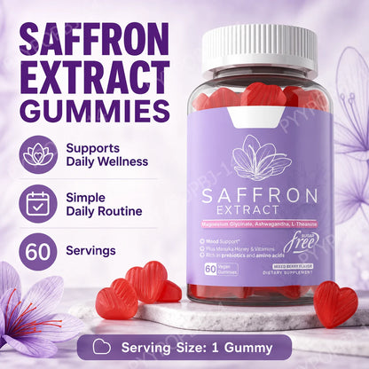 Saffron Extract Gummies 88.5mg with Vitamins C D3 B6 B12, Sugar-Free Mixed Berry, 60 Vegan Gummies