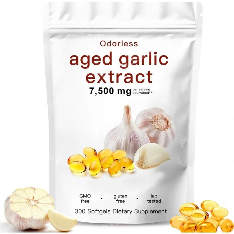 Aged Garlic Extract Supplement Odorless Capsules 7500mg Equivalent Plant-Based Non-GMO Daily Nutritional Support 300 Count