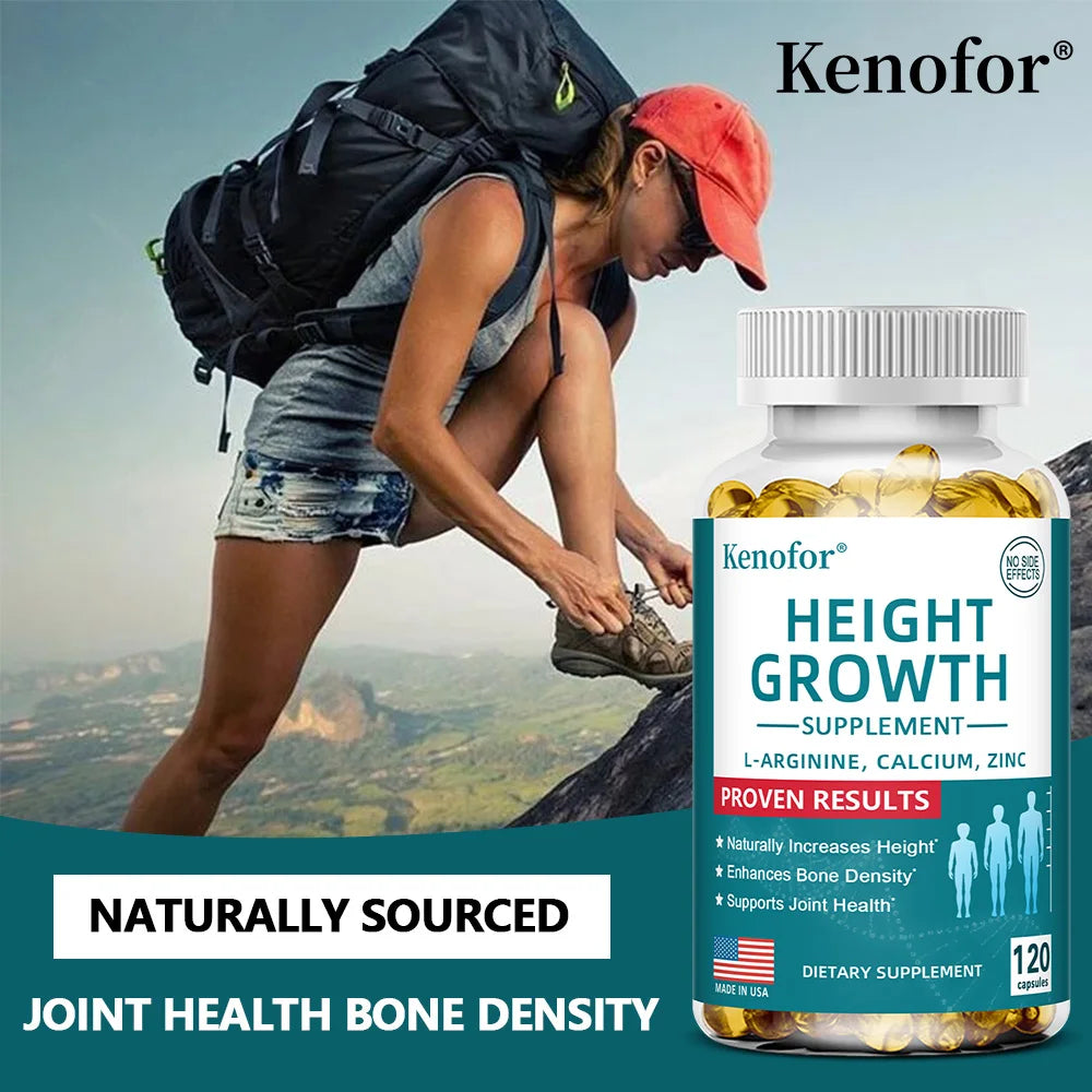 Natural Height Growth Calcium Vitamin D Supplement Vegetarian Capsules, Increase Bone Strength, Height Promoter Capsules Adults