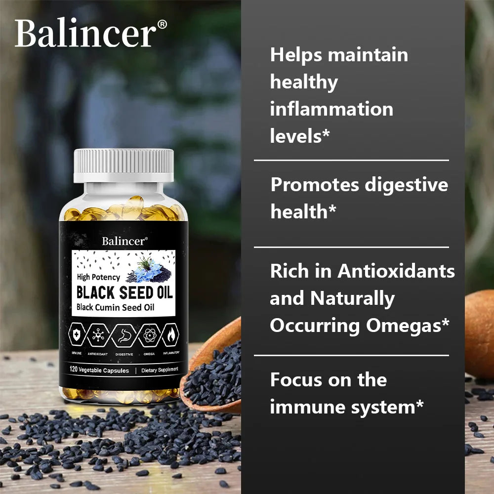 Organic Black Cumin Seed Oil Capsules 500mg, Supports Immunity, Joint, Hair & Skin Health, Joint Flexibility & Digestion