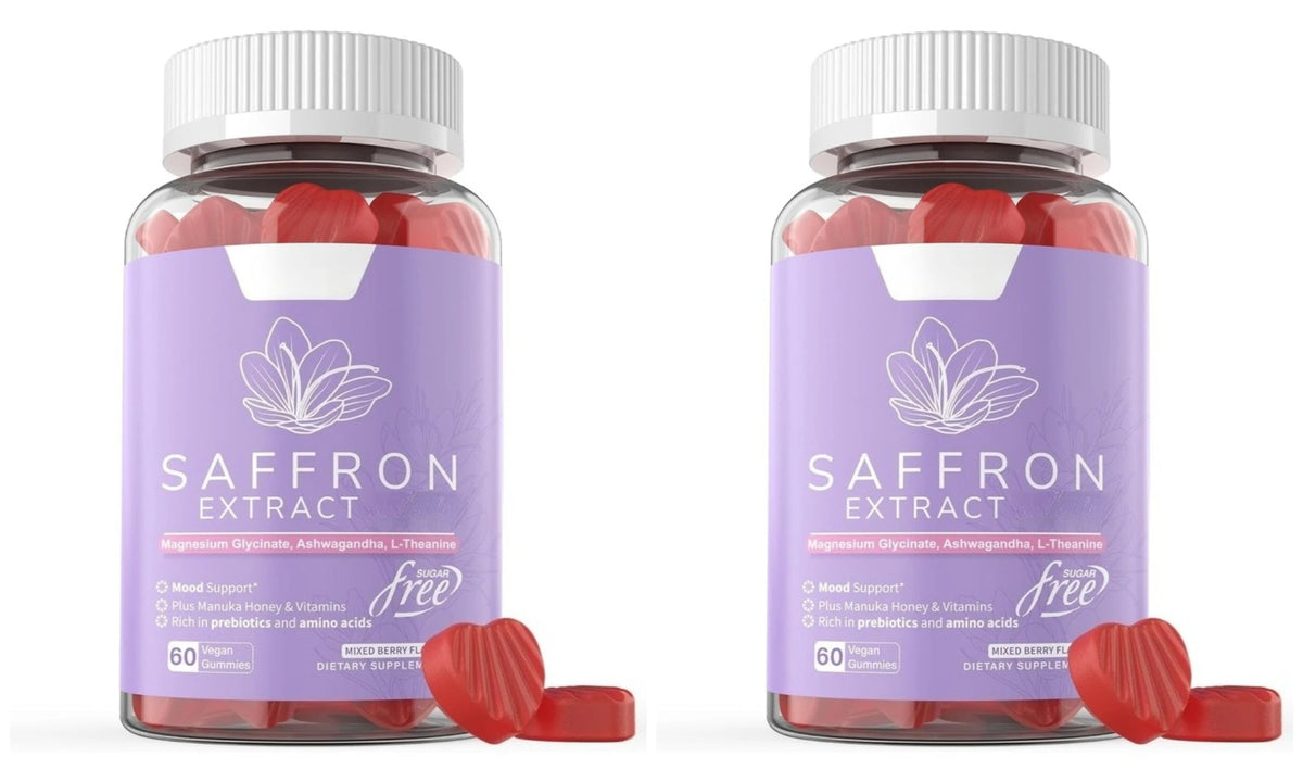 Saffron Extract Gummies 88.5mg with Vitamins C D3 B6 B12, Sugar-Free Mixed Berry, 60 Vegan Gummies