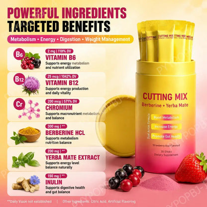 Berberine HCl And Yerba Mate Powder Drink Mix with Chromium Vitamin B6 & B12 30 Sticks Daily Weight Management Supplement