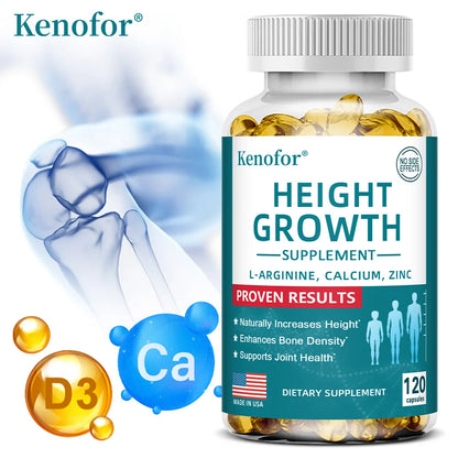Natural Height Growth Calcium Vitamin D Supplement Vegetarian Capsules, Increase Bone Strength, Height Promoter Capsules Adults