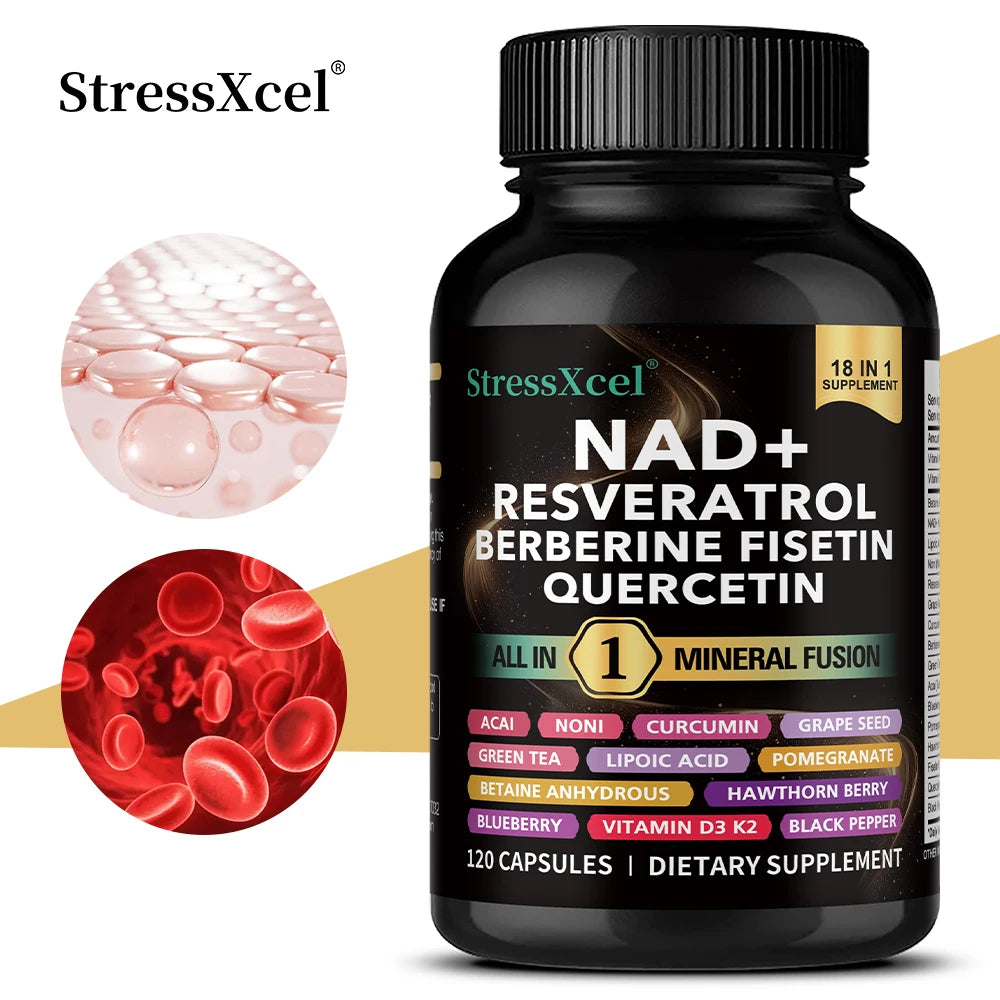 NAD+ Supplement with Resveratrol - Boost NAD+ Levels, Energy & Anti-Aging Support - Superior Absorption, Vegan, 120 Softgels