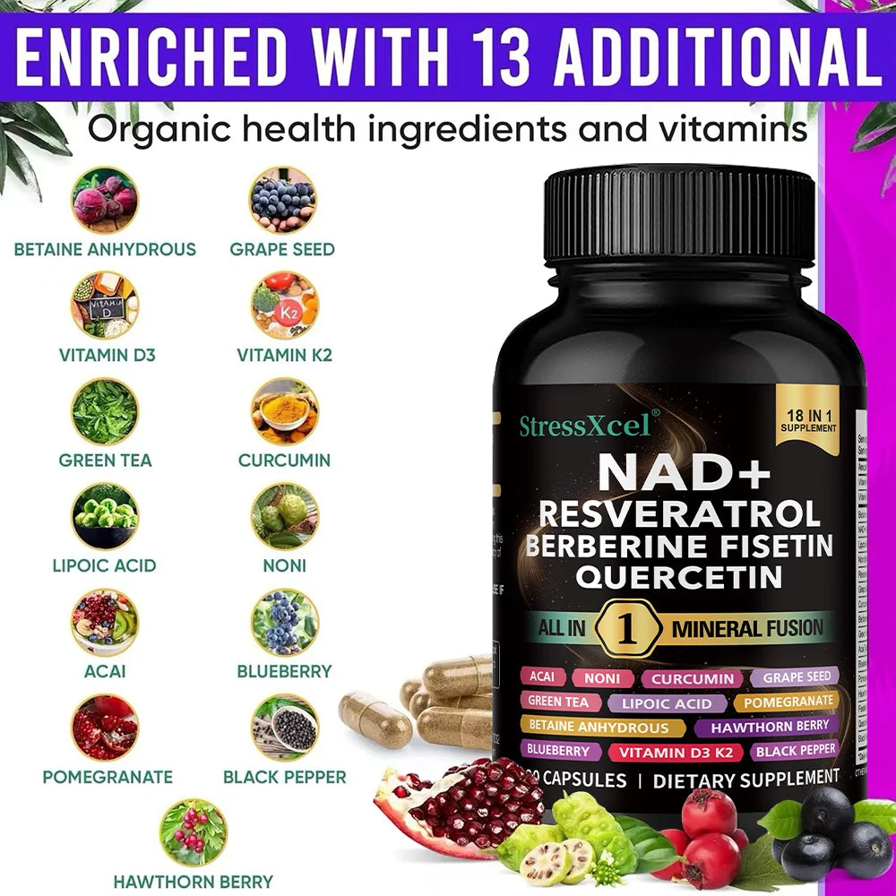 NAD+ Supplement with Resveratrol - Boost NAD+ Levels, Energy & Anti-Aging Support - Superior Absorption, Vegan, 120 Softgels