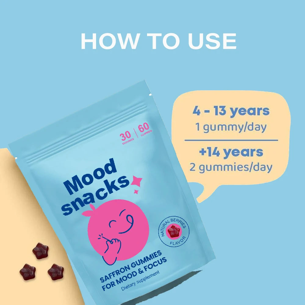 Mood Saffron Gummies for Kids 4+ | Saffron Supplement with GABA, Passion Flower - Brain Support & Kids Focus Gummies, Sugar Free