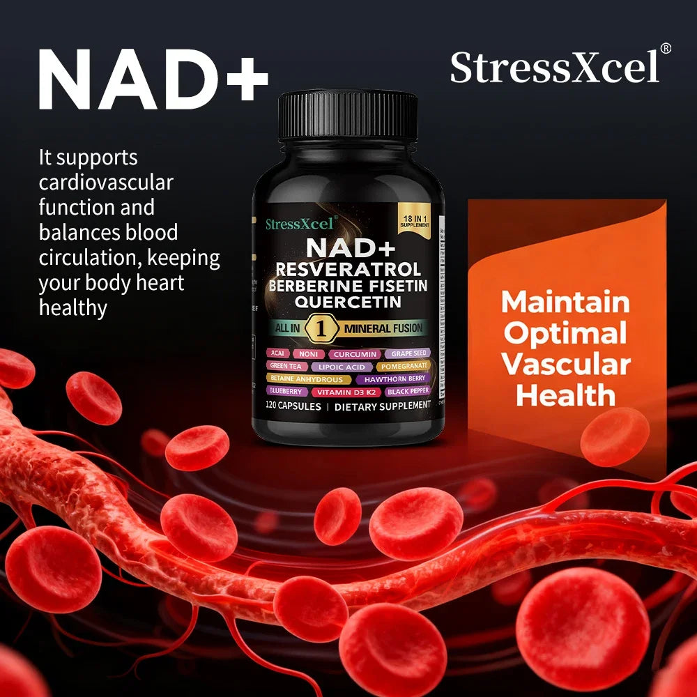 NAD+ Supplement with Resveratrol - Boost NAD+ Levels, Energy & Anti-Aging Support - Superior Absorption, Vegan, 120 Softgels