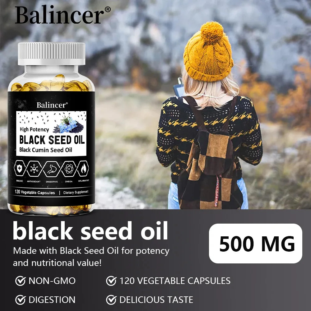 Organic Black Cumin Seed Oil Capsules 500mg, Supports Immunity, Joint, Hair & Skin Health, Joint Flexibility & Digestion