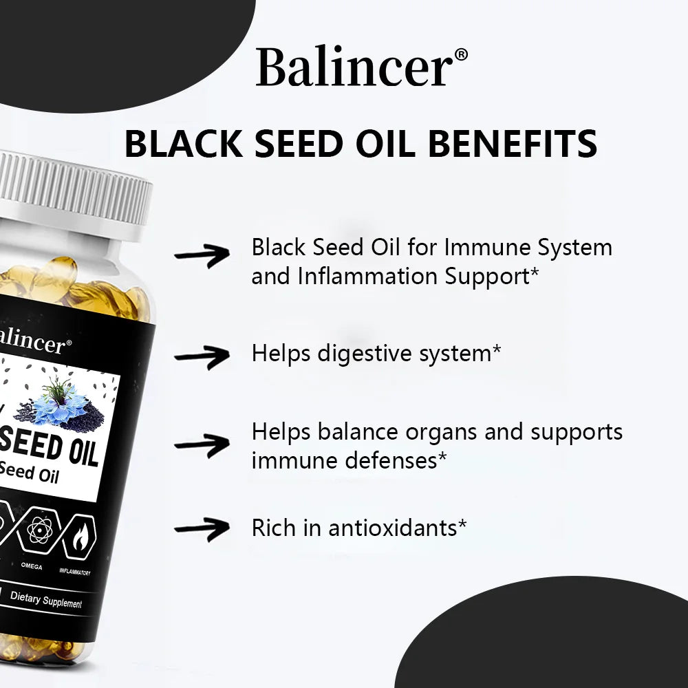 Organic Black Cumin Seed Oil Capsules 500mg, Supports Immunity, Joint, Hair & Skin Health, Joint Flexibility & Digestion