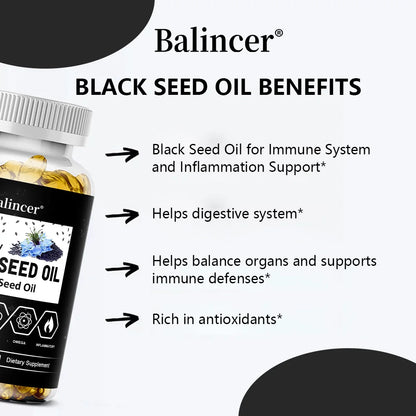 Organic Black Cumin Seed Oil Capsules 500mg, Supports Immunity, Joint, Hair & Skin Health, Joint Flexibility & Digestion