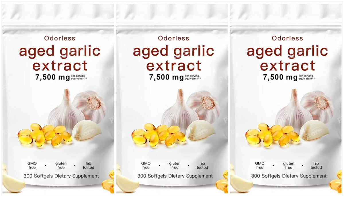 Aged Garlic Extract Supplement Odorless Capsules 7500mg Equivalent Plant-Based Non-GMO Daily Nutritional Support 300 Count