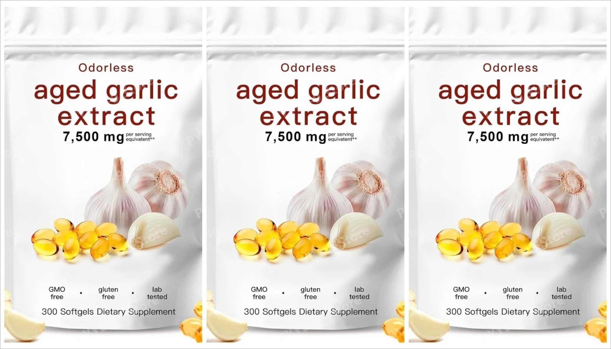 Aged Garlic Extract Supplement Odorless Capsules 7500mg Equivalent Plant-Based Non-GMO Daily Nutritional Support 300 Count