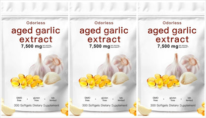 Aged Garlic Extract Supplement Odorless Capsules 7500mg Equivalent Plant-Based Non-GMO Daily Nutritional Support 300 Count