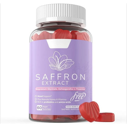 Saffron Extract Gummies 88.5mg with Vitamins C D3 B6 B12, Sugar-Free Mixed Berry, 60 Vegan Gummies